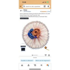 Saltwater Fidhing Cast Net For Bait 4 Feet